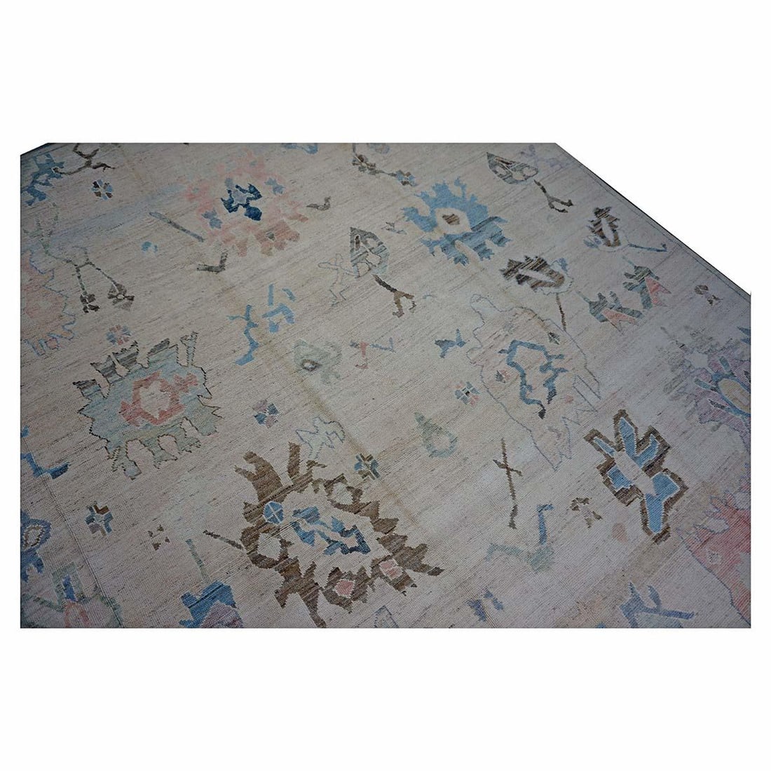 21st Century Turkish Oushak 11X15 Ivory, Brown & Slate Blue Handmade Area Rug #1144196 - 5
