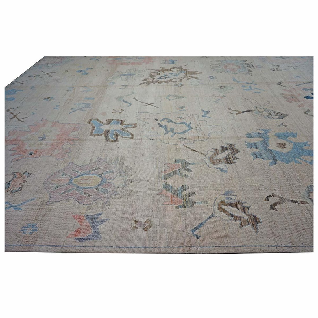 21st Century Turkish Oushak 11X15 Ivory, Brown & Slate Blue Handmade Area Rug #1144196 - 6