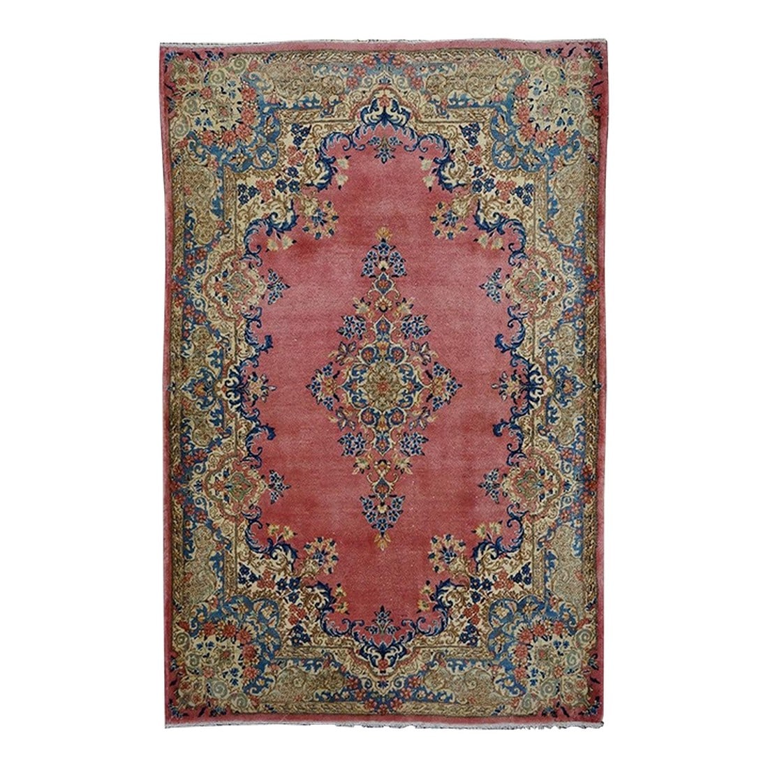Antique Persian Kerman 4X6 Red, Blue & Ivory Handmade Area Rug #9902283: Antique Persian Kerman 4X6 Red, Blue & Ivory Handmade Area Rug #9902283 Condition: Alterations: Original Condition Unaltered Imperfections: Some Imperfections Condition Notes: Antique Dimensions: