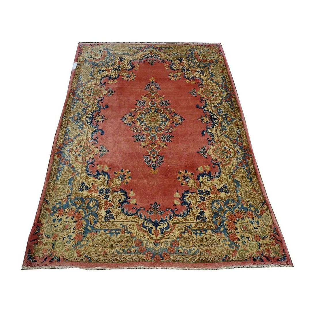 Antique Persian Kerman 4X6 Red, Blue & Ivory Handmade Area Rug #9902283 - 3