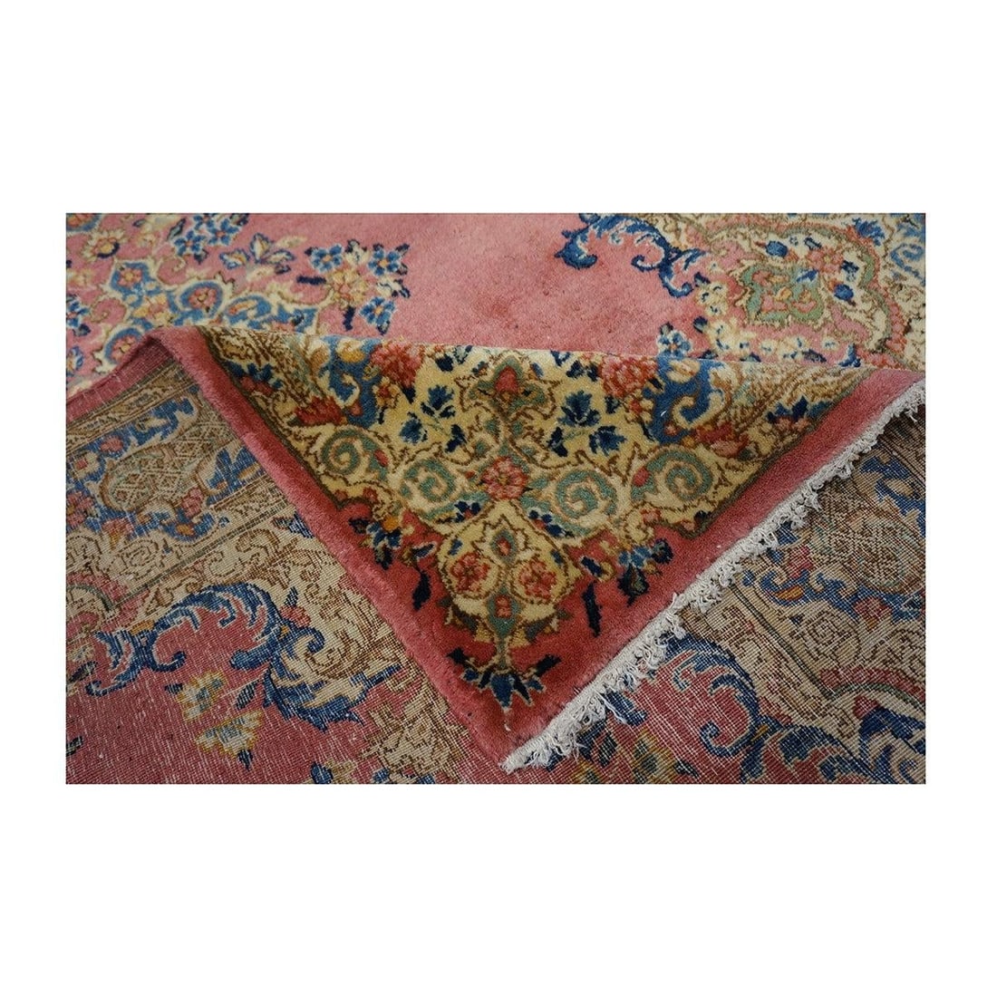 Antique Persian Kerman 4X6 Red, Blue & Ivory Handmade Area Rug #9902283 - 4