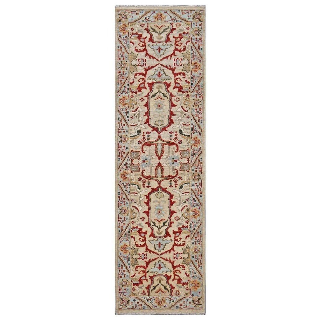 21st Century Afghan Sultanabad 3x10 Tan, Red & Light Blue Handmade Runner Rug #1144042 - 2