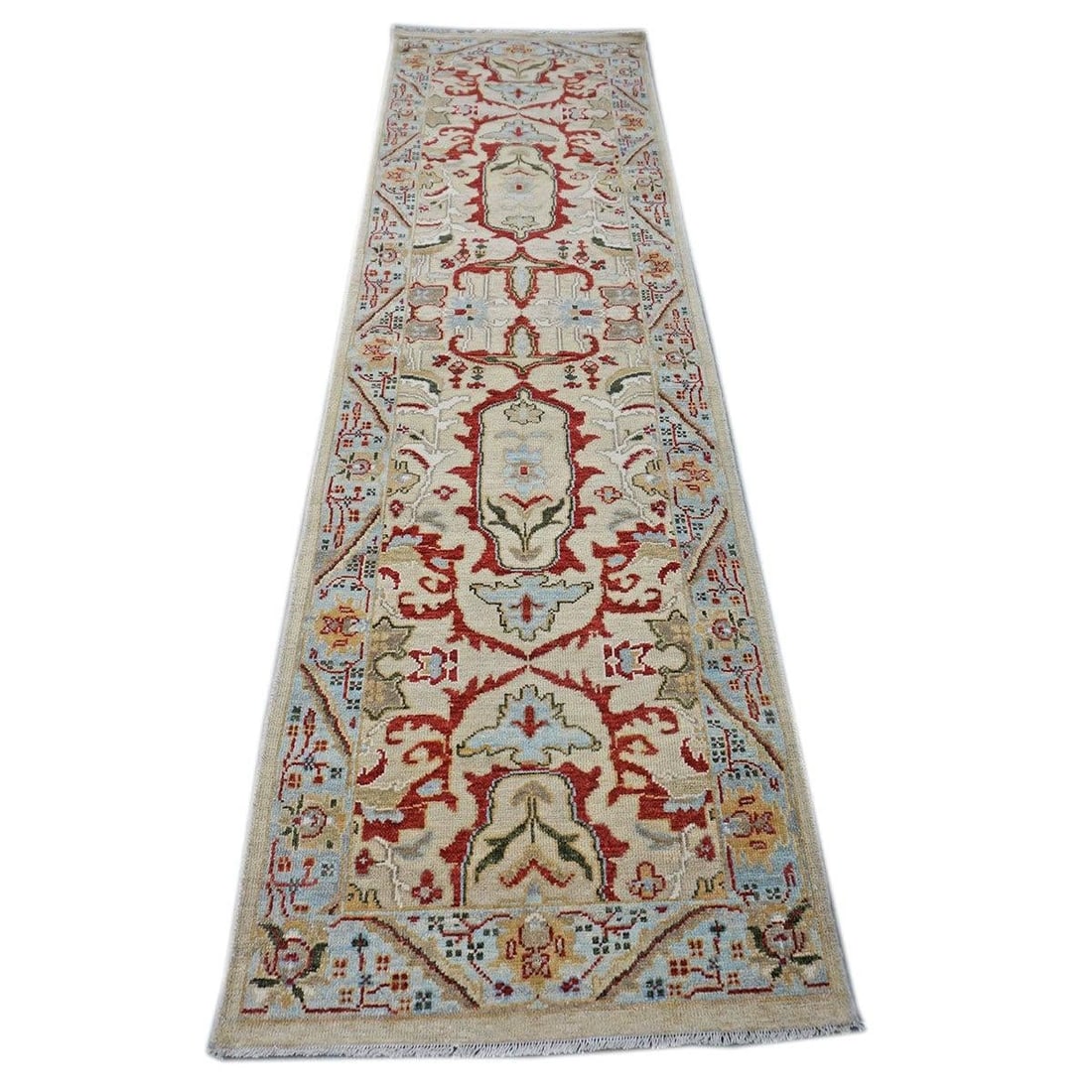 21st Century Afghan Sultanabad 3x10 Tan, Red & Light Blue Handmade Runner Rug #1144042 - 4