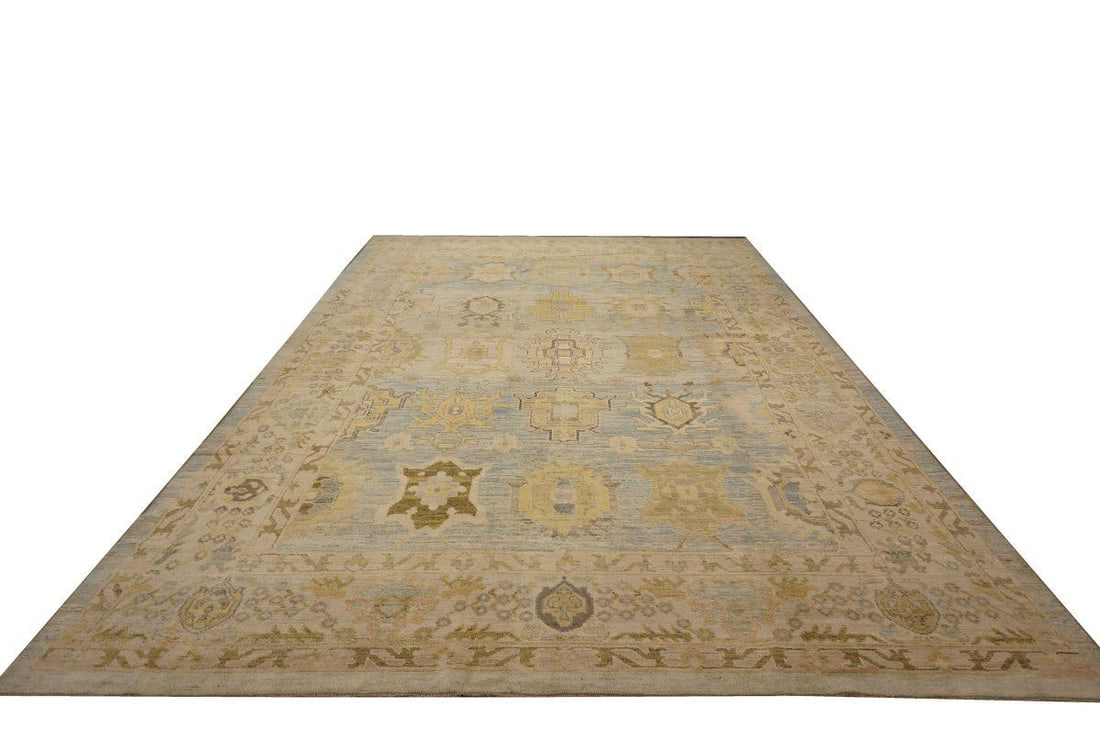 21st Century Turkish Oushak 11X17 Gold, Gray & Slate Blue Handmade Area Rug #1144131 - 2