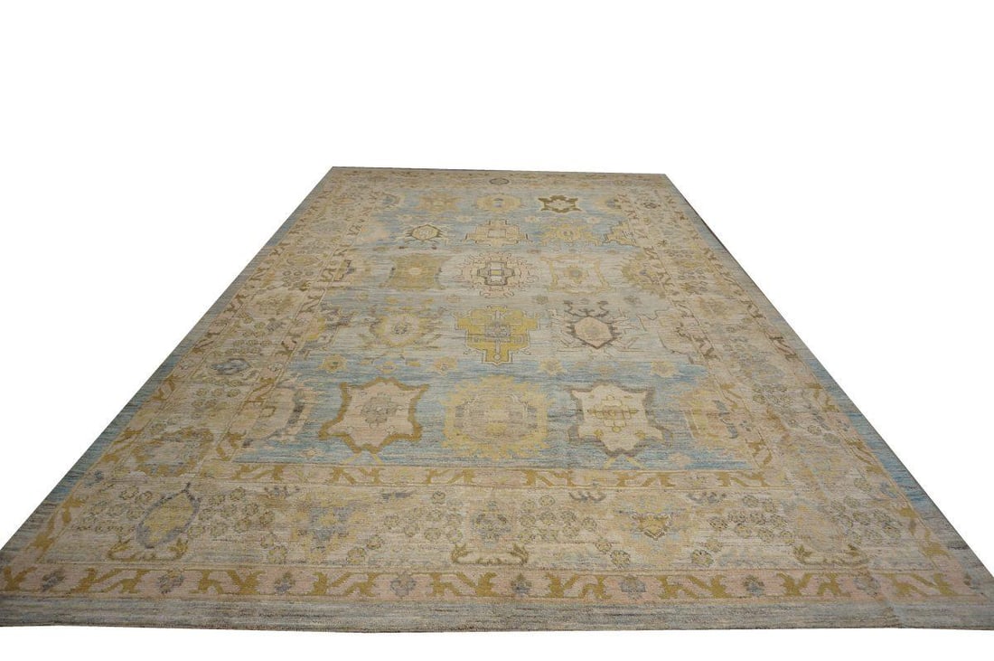 21st Century Turkish Oushak 11X17 Gold, Gray & Slate Blue Handmade Area Rug #1144131 - 3
