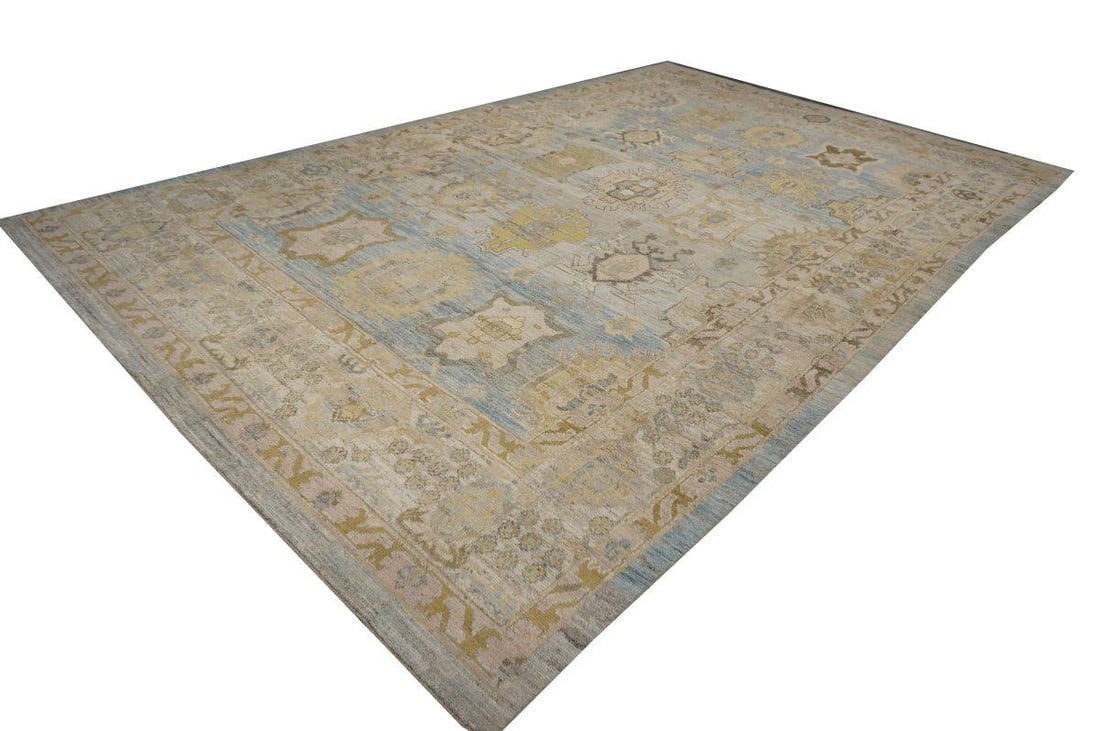 21st Century Turkish Oushak 11X17 Gold, Gray & Slate Blue Handmade Area Rug #1144131 - 6