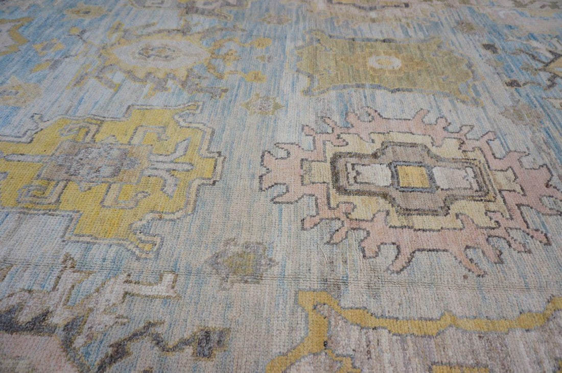 21st Century Turkish Oushak 11X17 Gold, Gray & Slate Blue Handmade Area Rug #1144131 - 8