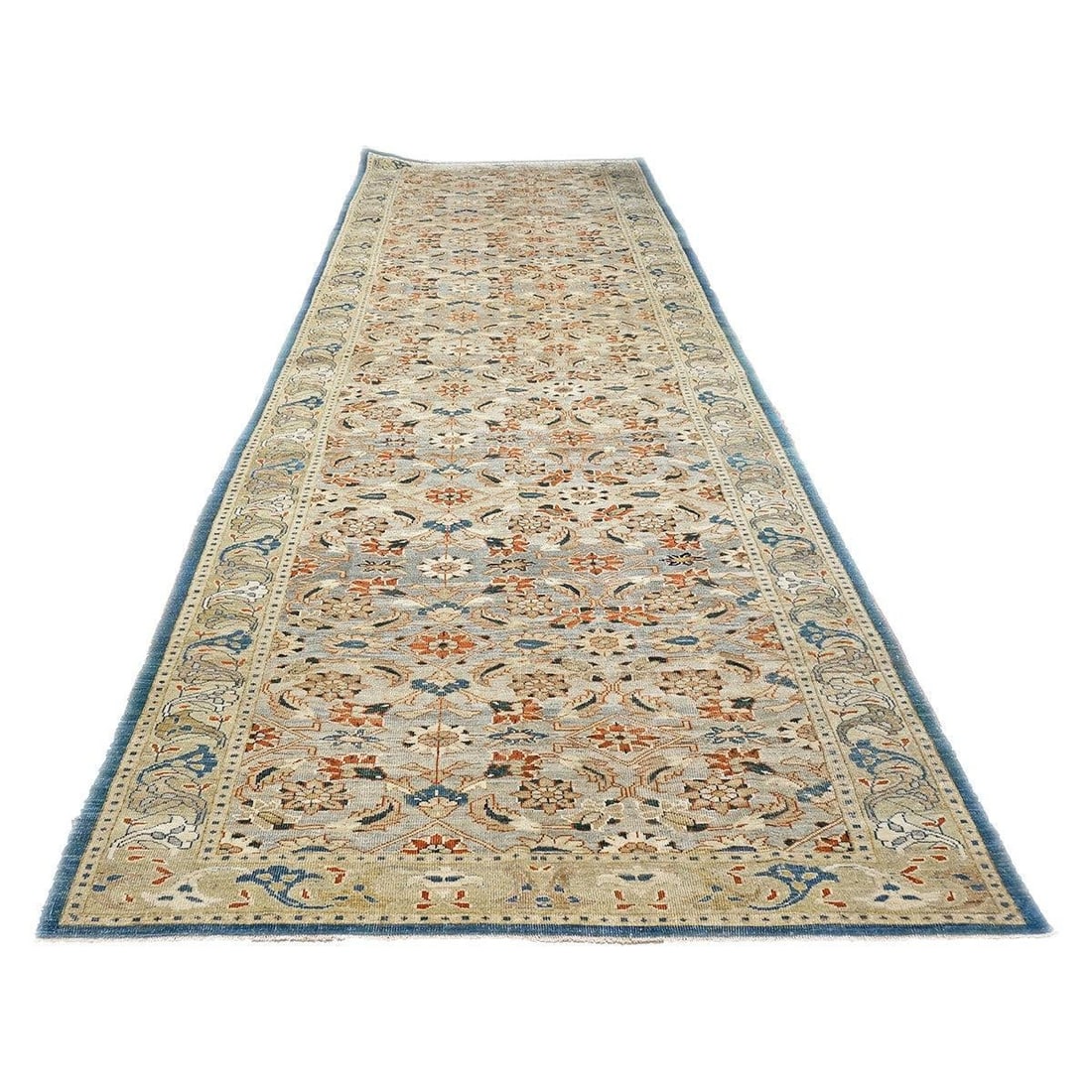 21st Century Persian Sultanabad 7x22 Tan, Blue, & Rust Handmade Gallery Rug #1142002 - 2