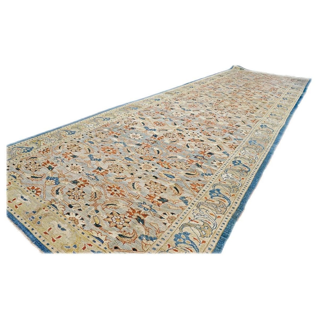 21st Century Persian Sultanabad 7x22 Tan, Blue, & Rust Handmade Gallery Rug #1142002 - 3