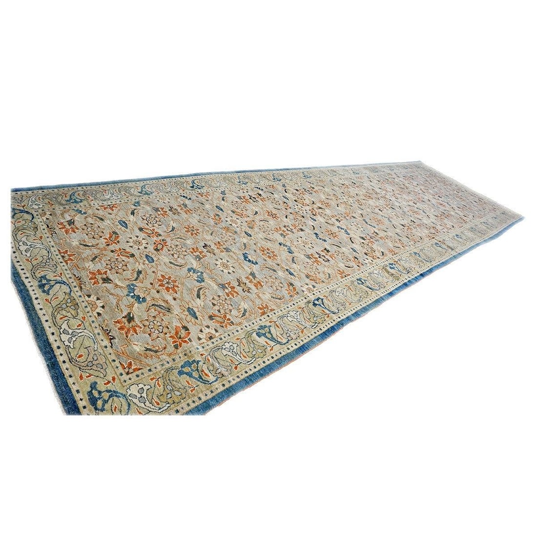 21st Century Persian Sultanabad 7x22 Tan, Blue, & Rust Handmade Gallery Rug #1142002 - 5