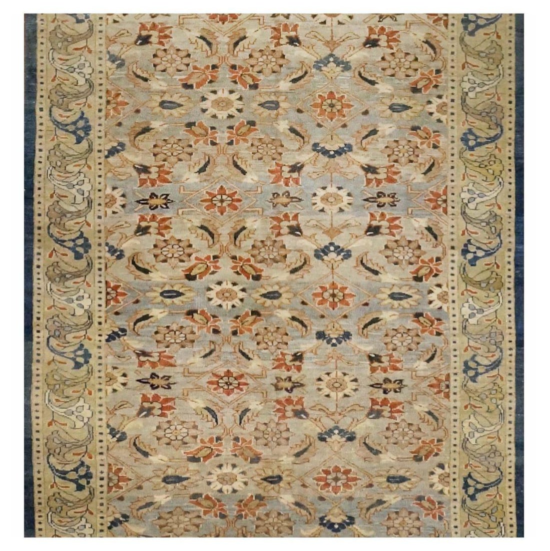 21st Century Persian Sultanabad 7x22 Tan, Blue, & Rust Handmade Gallery Rug #1142002 - 6