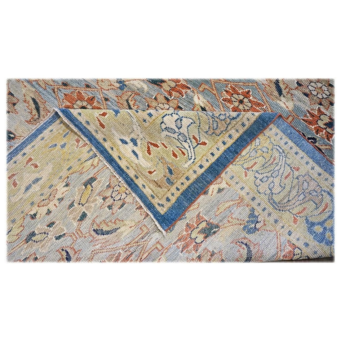 21st Century Persian Sultanabad 7x22 Tan, Blue, & Rust Handmade Gallery Rug #1142002 - 8