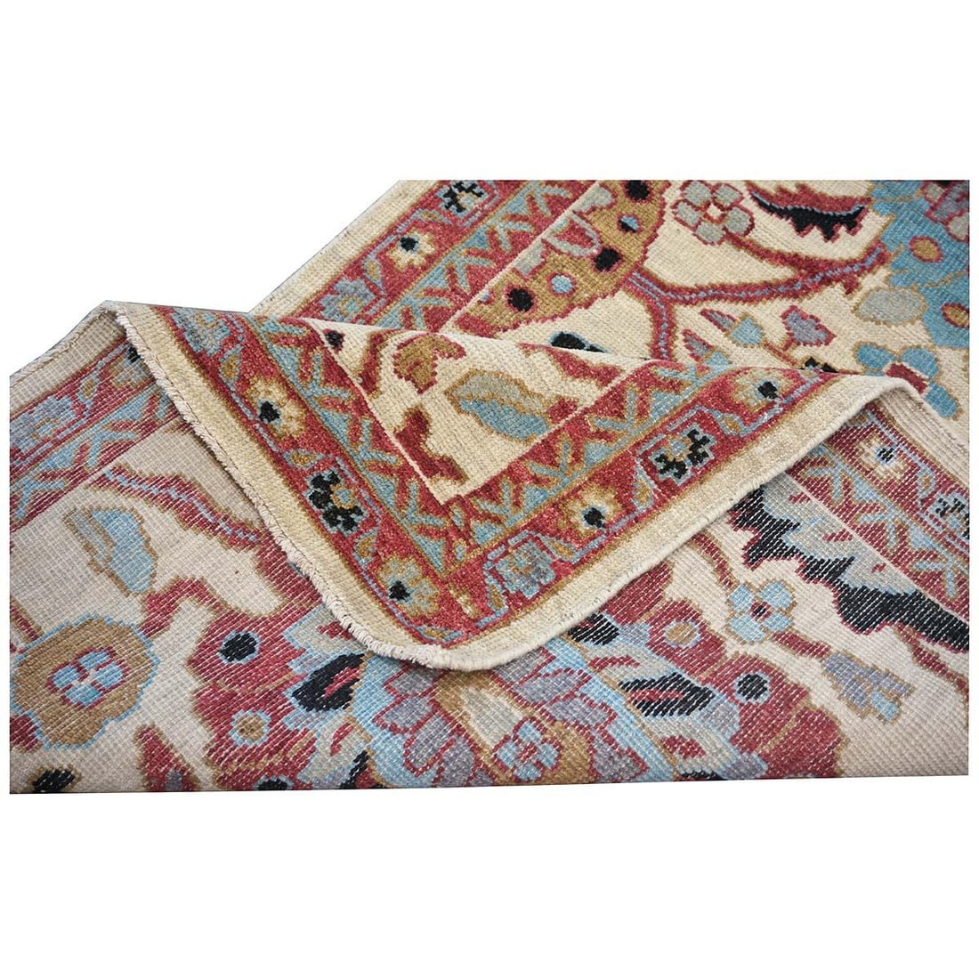 21st Century Afghan Sultanabad 3x12 Ivory, Red, & Blue Handmade Runner Rug #1143661 - 12