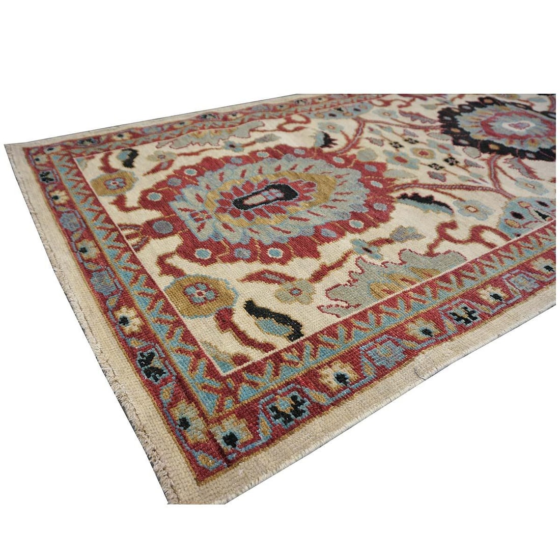 21st Century Afghan Sultanabad 3x12 Ivory, Red, & Blue Handmade Runner Rug #1143661 - 8