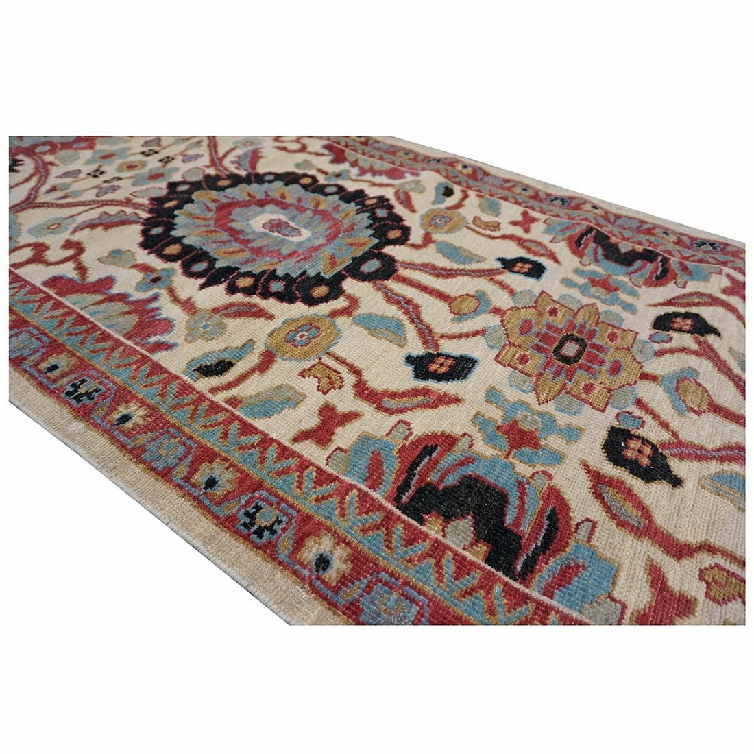 21st Century Afghan Sultanabad 3x12 Ivory, Red, & Blue Handmade Runner Rug #1143661 - 9