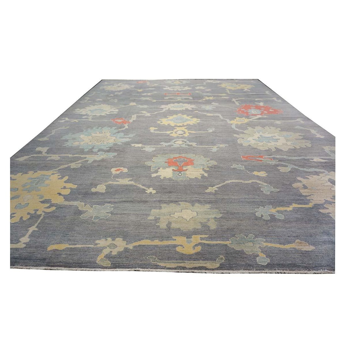 21st Century Turkish Oushak 12X16 Grey, Ivory, Orange & Slate Blue Handmade Area Rug #1144179 - 10