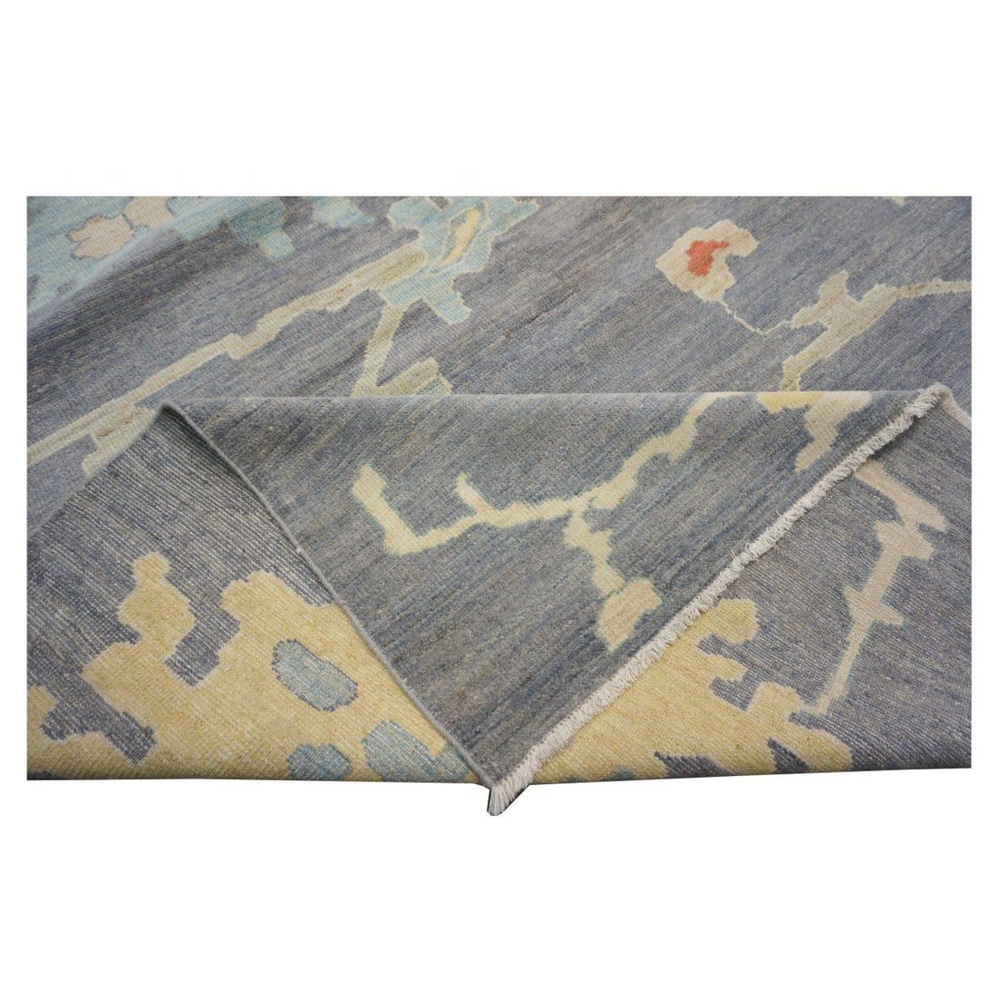 21st Century Turkish Oushak 12X16 Grey, Ivory, Orange & Slate Blue Handmade Area Rug #1144179 - 12