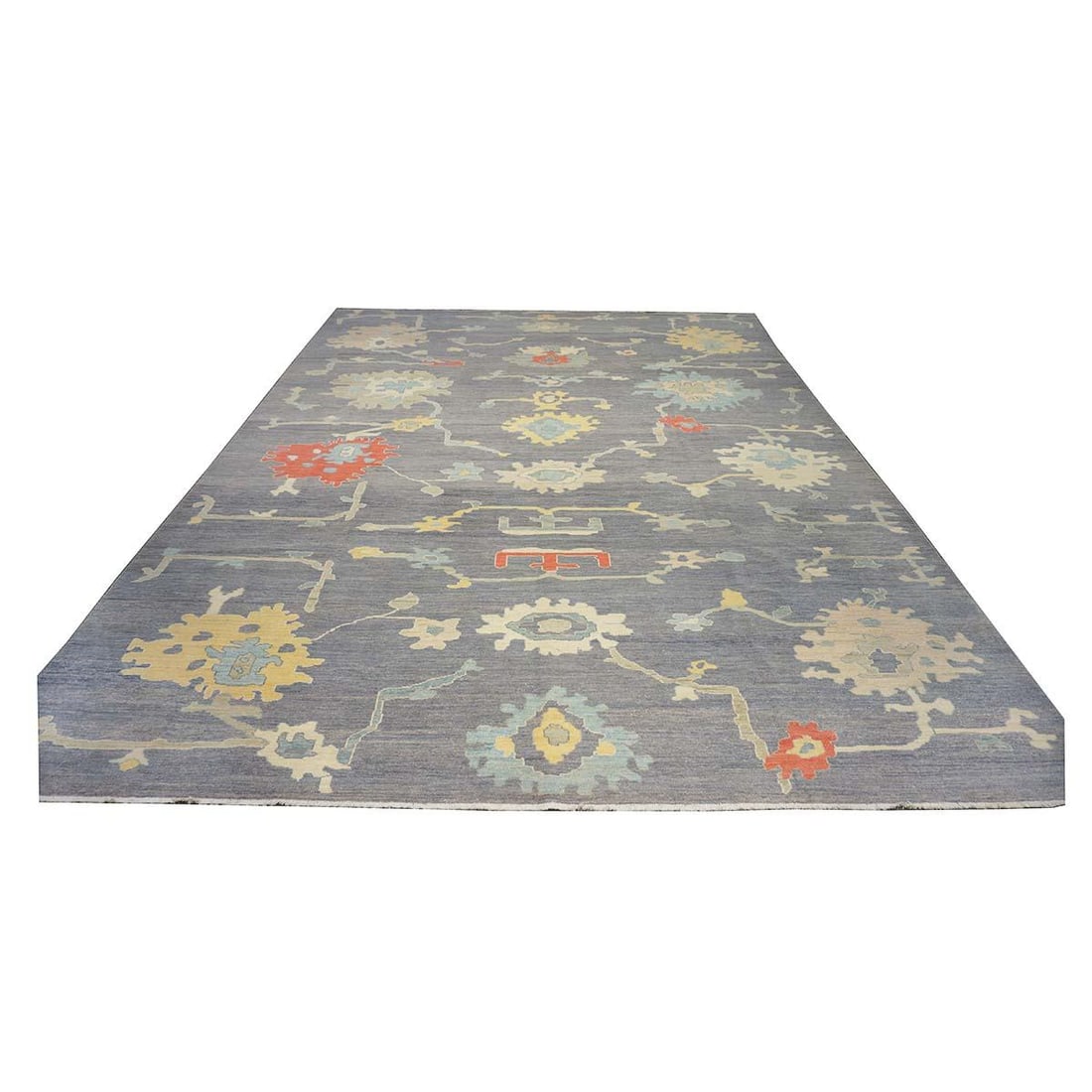 21st Century Turkish Oushak 12X16 Grey, Ivory, Orange & Slate Blue Handmade Area Rug #1144179 - 2