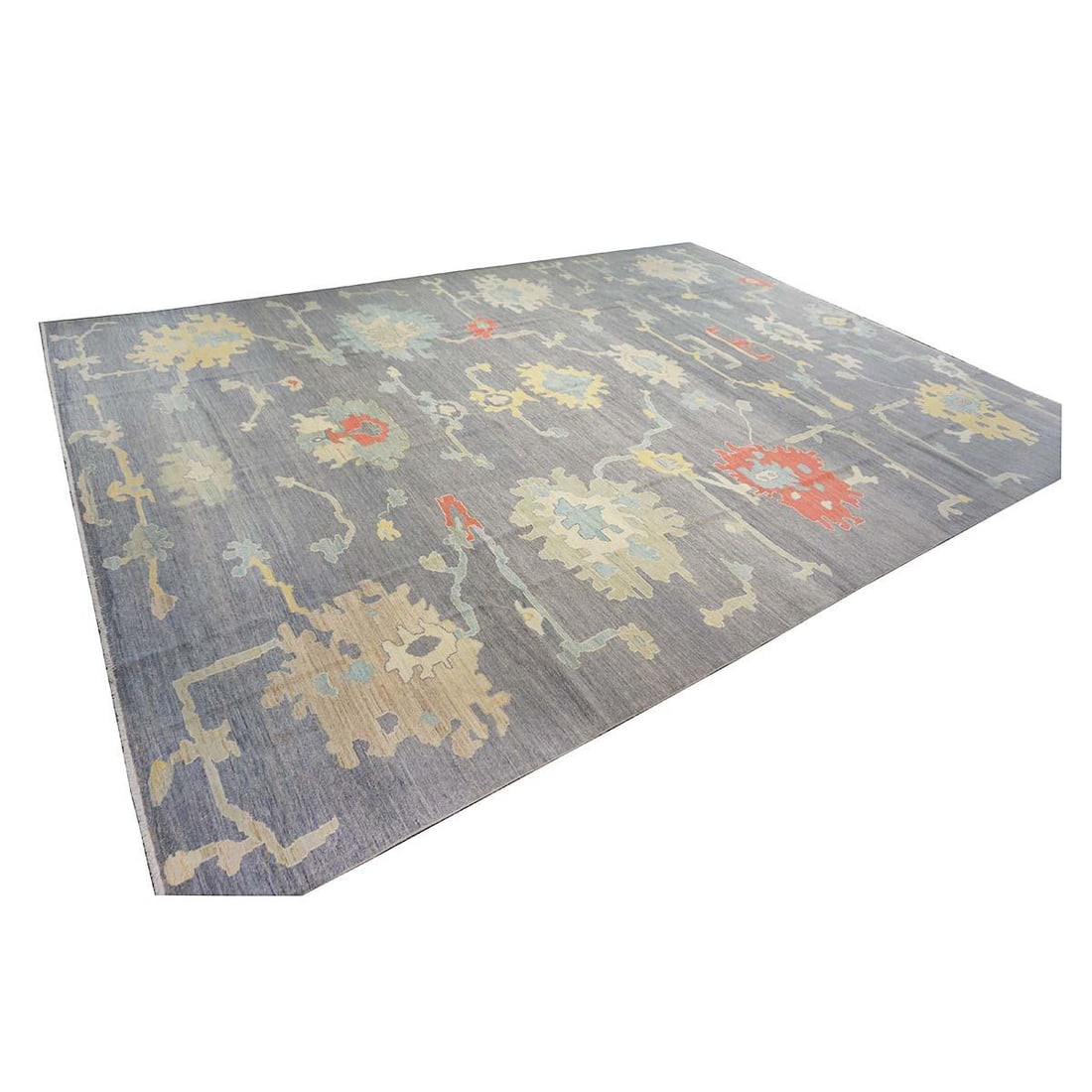 21st Century Turkish Oushak 12X16 Grey, Ivory, Orange & Slate Blue Handmade Area Rug #1144179 - 3