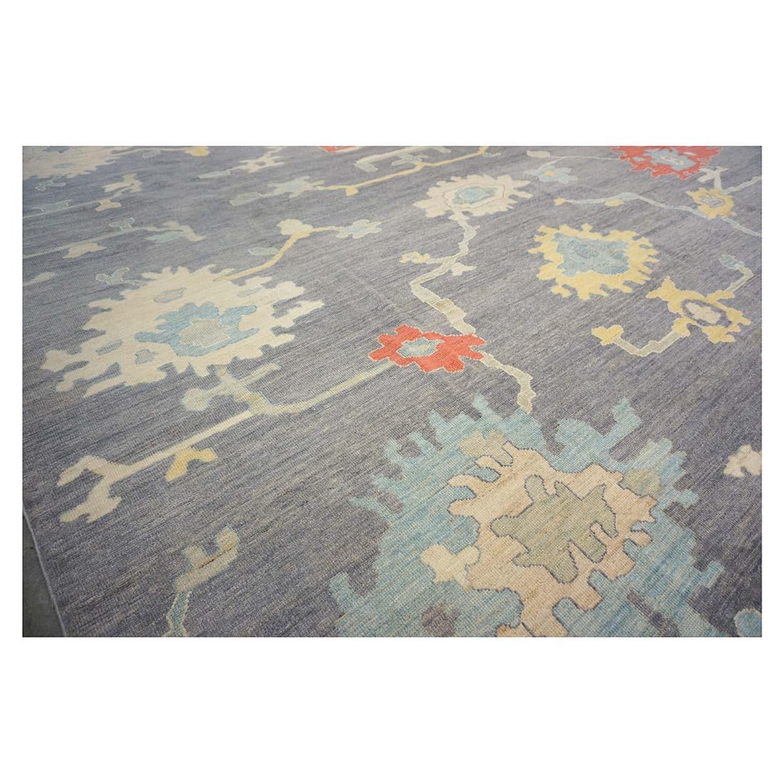 21st Century Turkish Oushak 12X16 Grey, Ivory, Orange & Slate Blue Handmade Area Rug #1144179 - 7