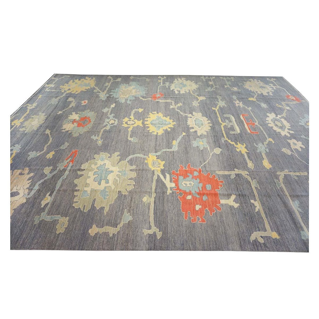 21st Century Turkish Oushak 12X16 Grey, Ivory, Orange & Slate Blue Handmade Area Rug #1144179 - 8