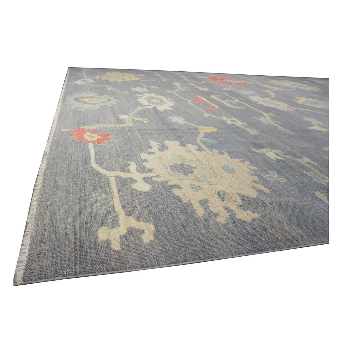 21st Century Turkish Oushak 12X16 Grey, Ivory, Orange & Slate Blue Handmade Area Rug #1144179 - 9