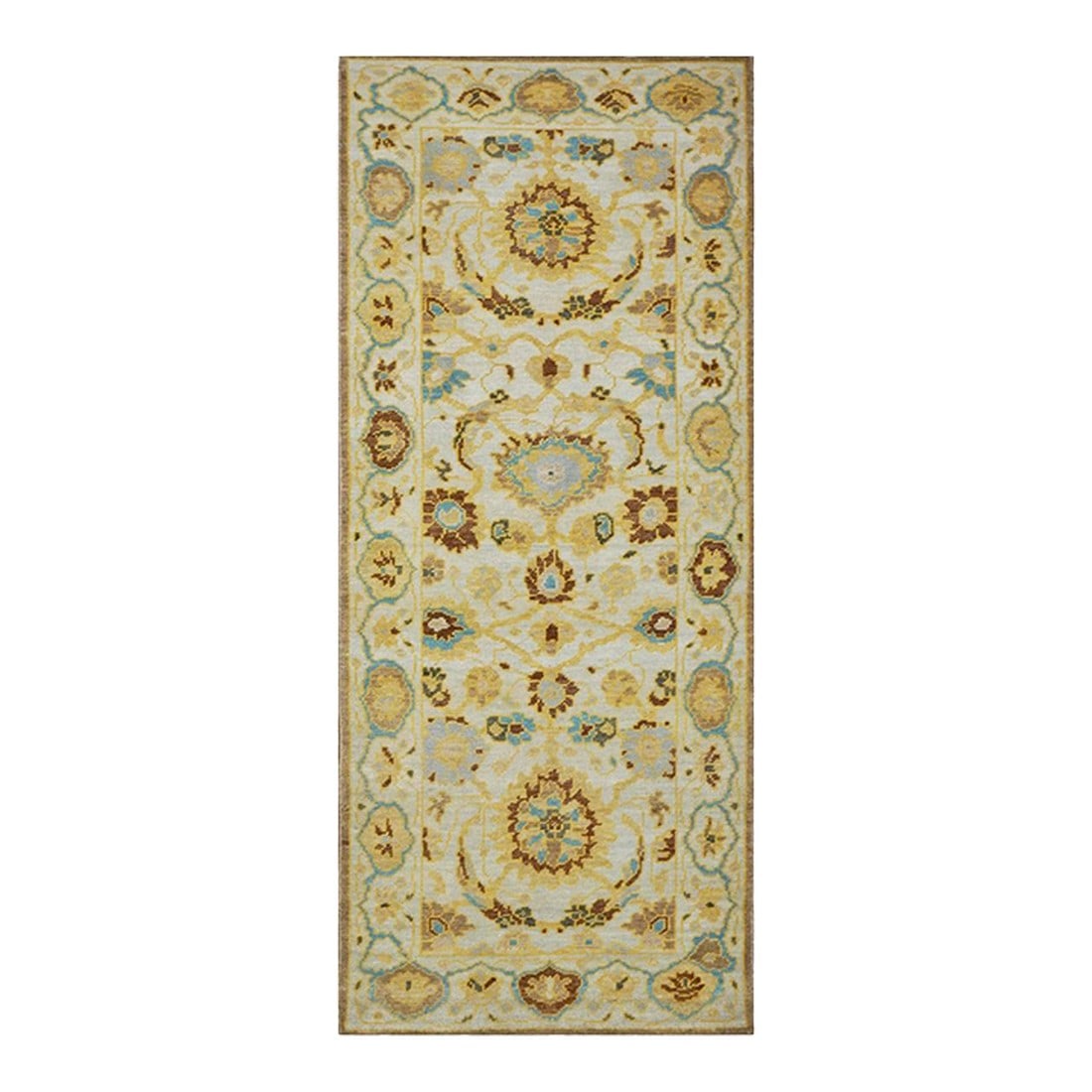 21st Century Afghan Sultanabad Wool 3x6 Ivory, Light Blue & Gold Handmade Runner Rug #1143914: 21st Century Afghan Sultanabad Wool 3x6 Ivory, Light Blue & Gold Handmade Runner Rug #1143914 Condition: Imperfections: No Imperfections Condition Notes: New Dimensions: Height: 0.25 in. Width: 32