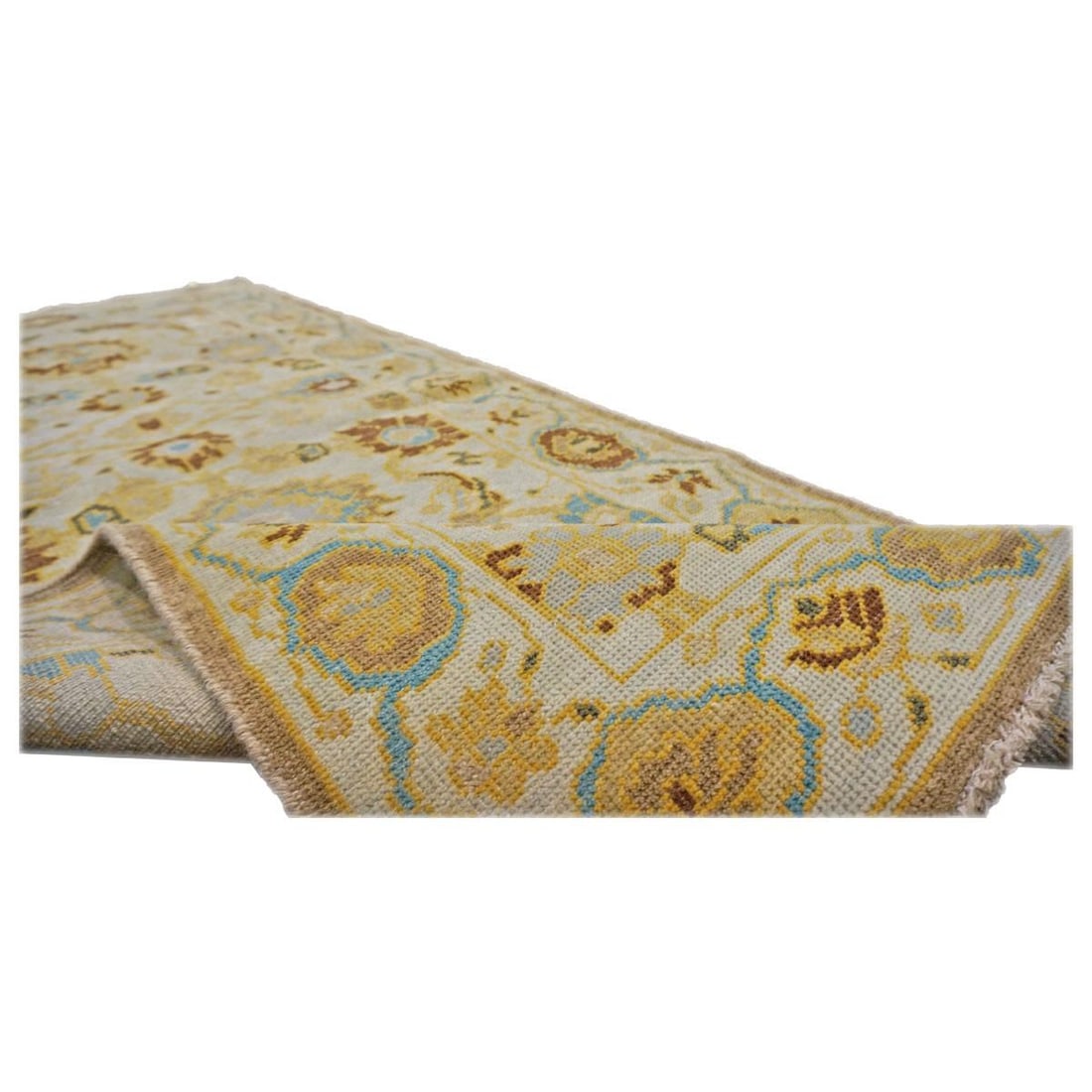 21st Century Afghan Sultanabad Wool 3x6 Ivory, Light Blue & Gold Handmade Runner Rug #1143914 - 5