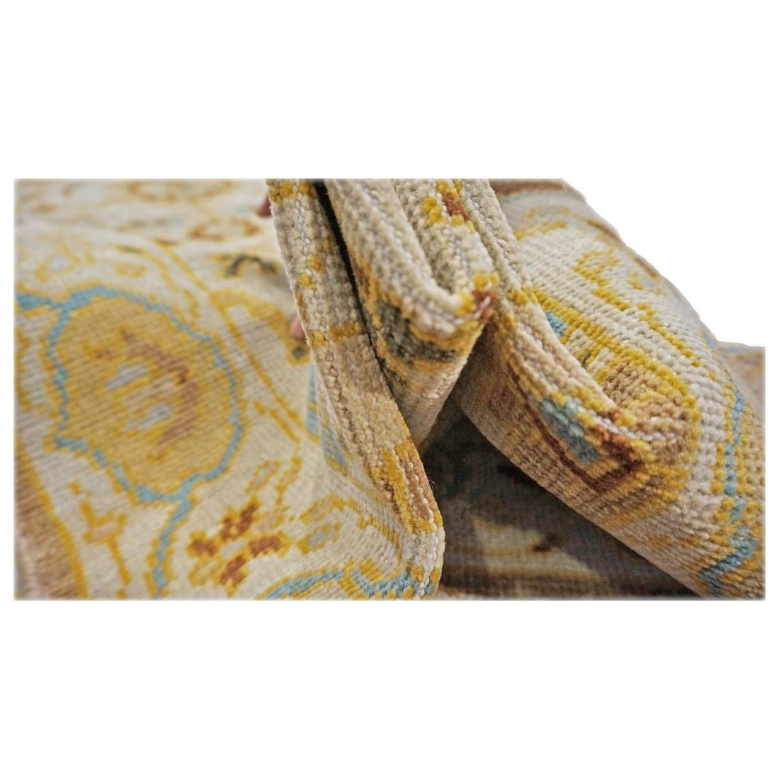 21st Century Afghan Sultanabad Wool 3x6 Ivory, Light Blue & Gold Handmade Runner Rug #1143914 - 6