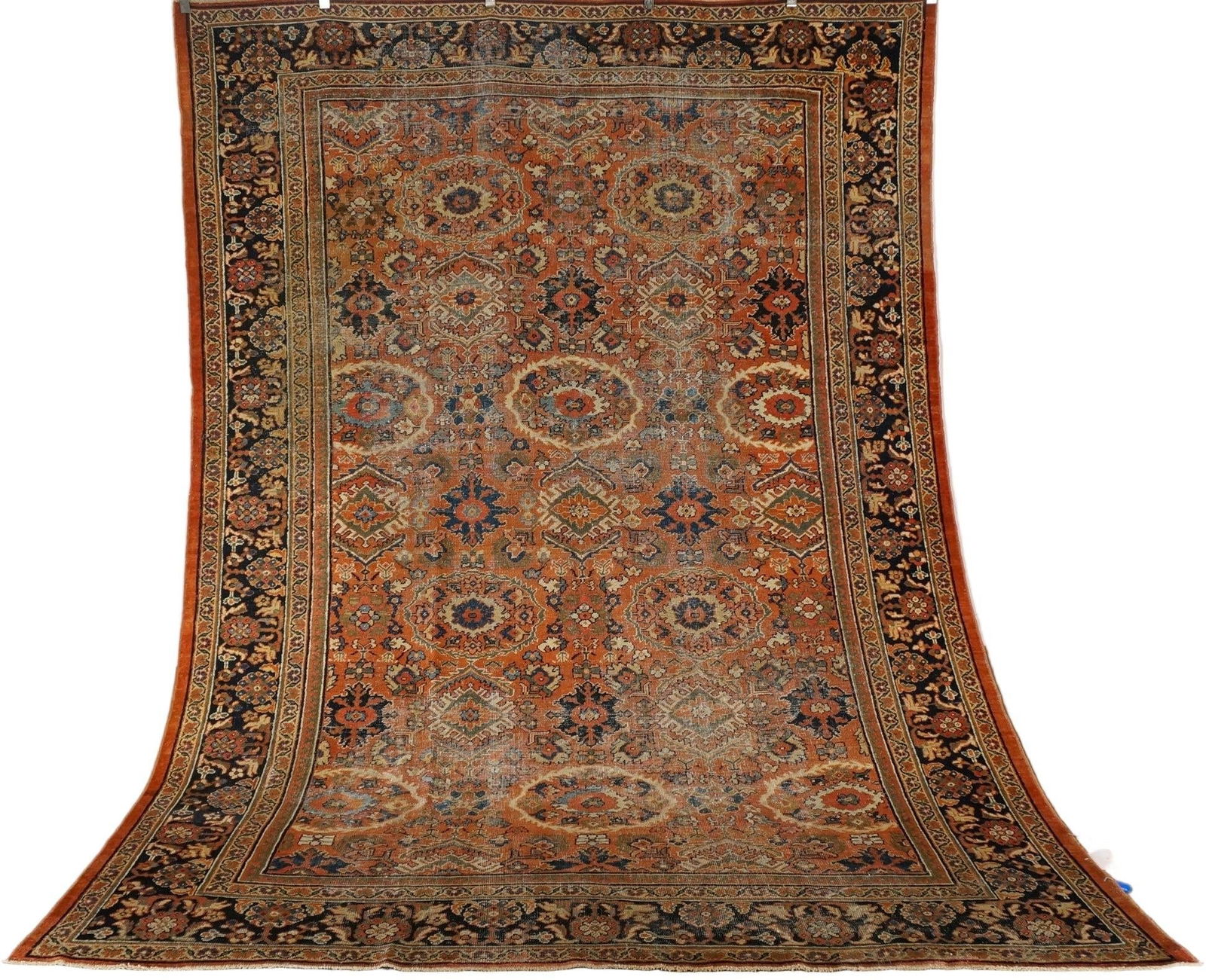 Antique Afghan Sultanabad Masters Wool 8 x 12 Navy, Orange, Red & Ivory Handmade Area Rug #1142130 - 2