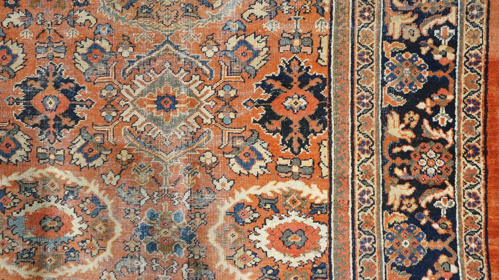 Antique Afghan Sultanabad Masters Wool 8 x 12 Navy, Orange, Red & Ivory Handmade Area Rug #1142130 - 3