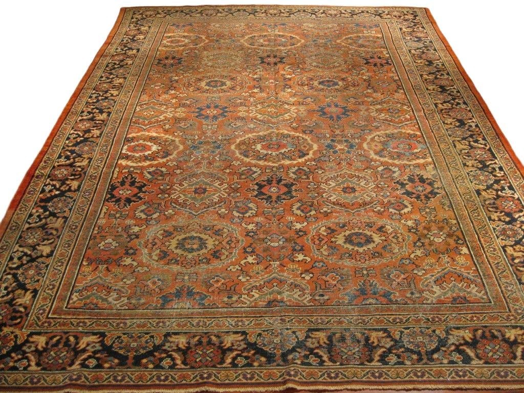 Antique Afghan Sultanabad Masters Wool 8 x 12 Navy, Orange, Red & Ivory Handmade Area Rug #1142130 - 5