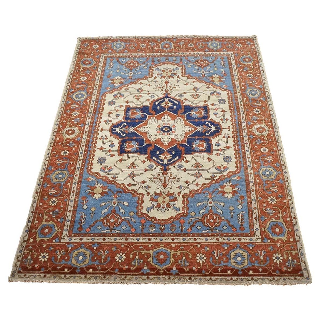 21st Century Afghan Sultanabad Wool 5x7 Rust, Ivory, & Blue Handmade Area Rug #1143113 - 2