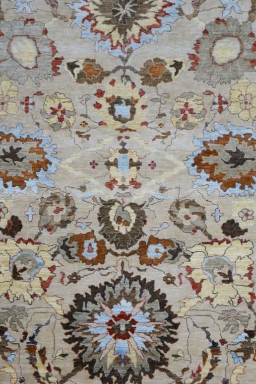 Afghan Sultanabad Bamboo & Silk 9x12 Ivory, Gray, Light Blue & Red Handmade Area Rug #1143487 - 2