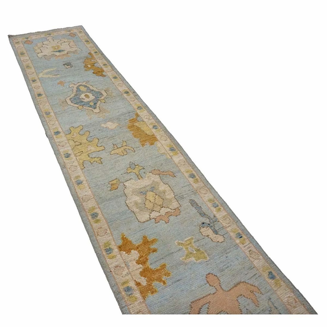 21st Century Turkish Oushak 2X10 Gold, Gray & Ivory, Handmade Runner Rug #1144115 - 6
