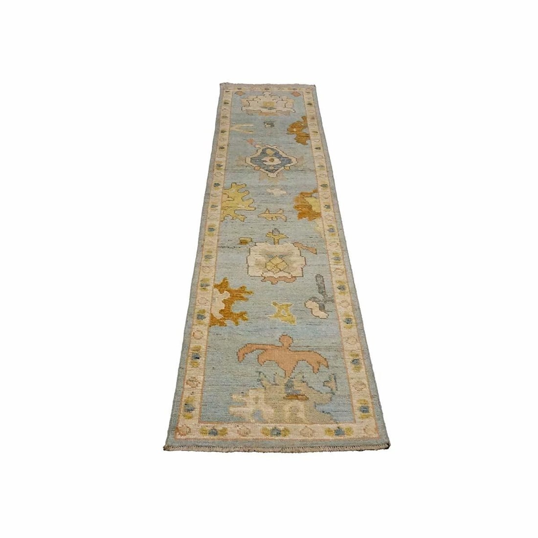 21st Century Turkish Oushak 2X10 Gold, Gray & Ivory, Handmade Runner Rug #1144115 - 7