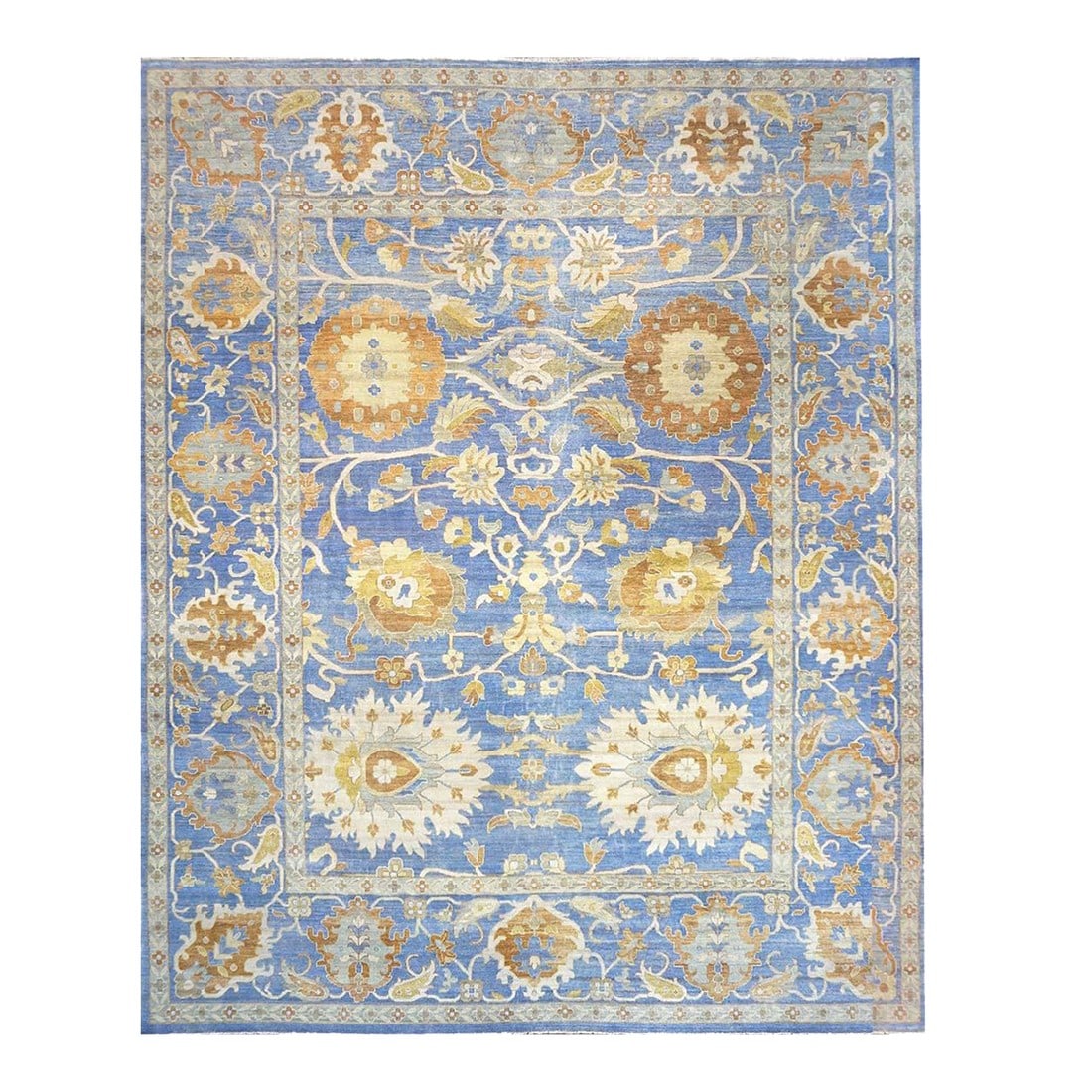21st Century Afghan Wool Sultanabad 12x15 Blue, Tan & Ivory Handmade Area Rug #1143366 (1 of 4)