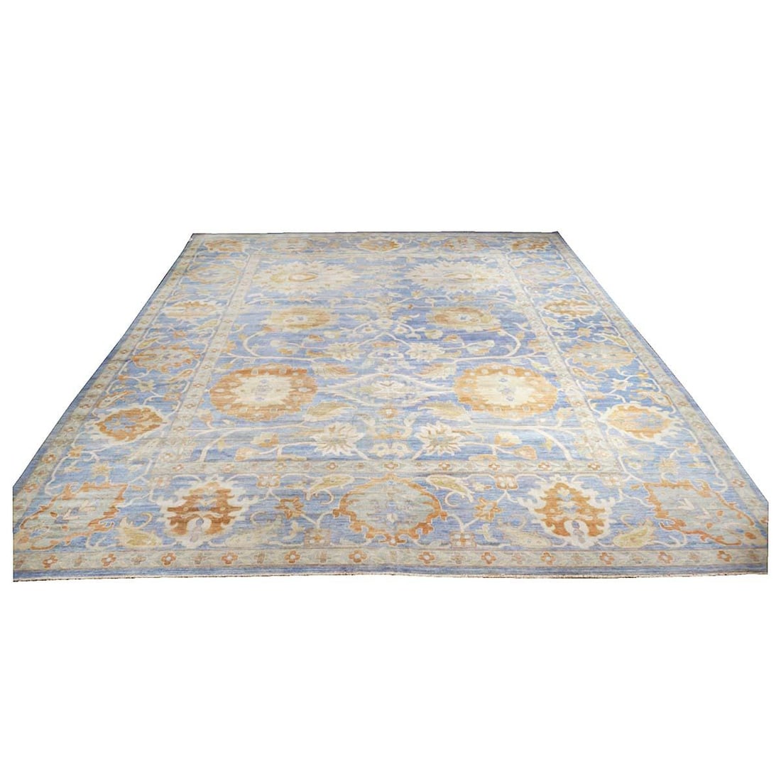 21st Century Afghan Wool Sultanabad 12x15 Blue, Tan & Ivory Handmade Area Rug #1143366 - 2