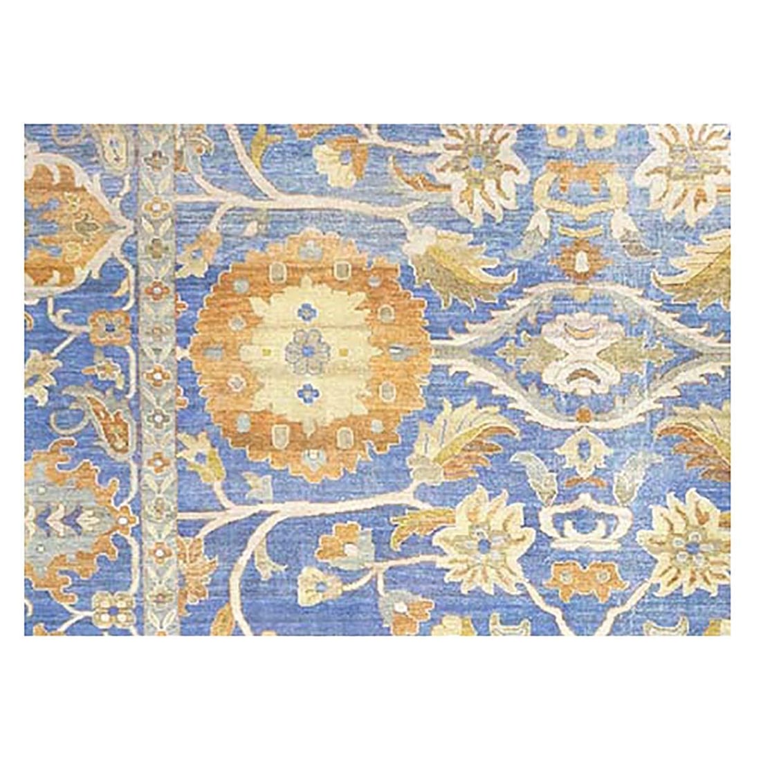 21st Century Afghan Wool Sultanabad 12x15 Blue, Tan & Ivory Handmade Area Rug #1143366 - 4