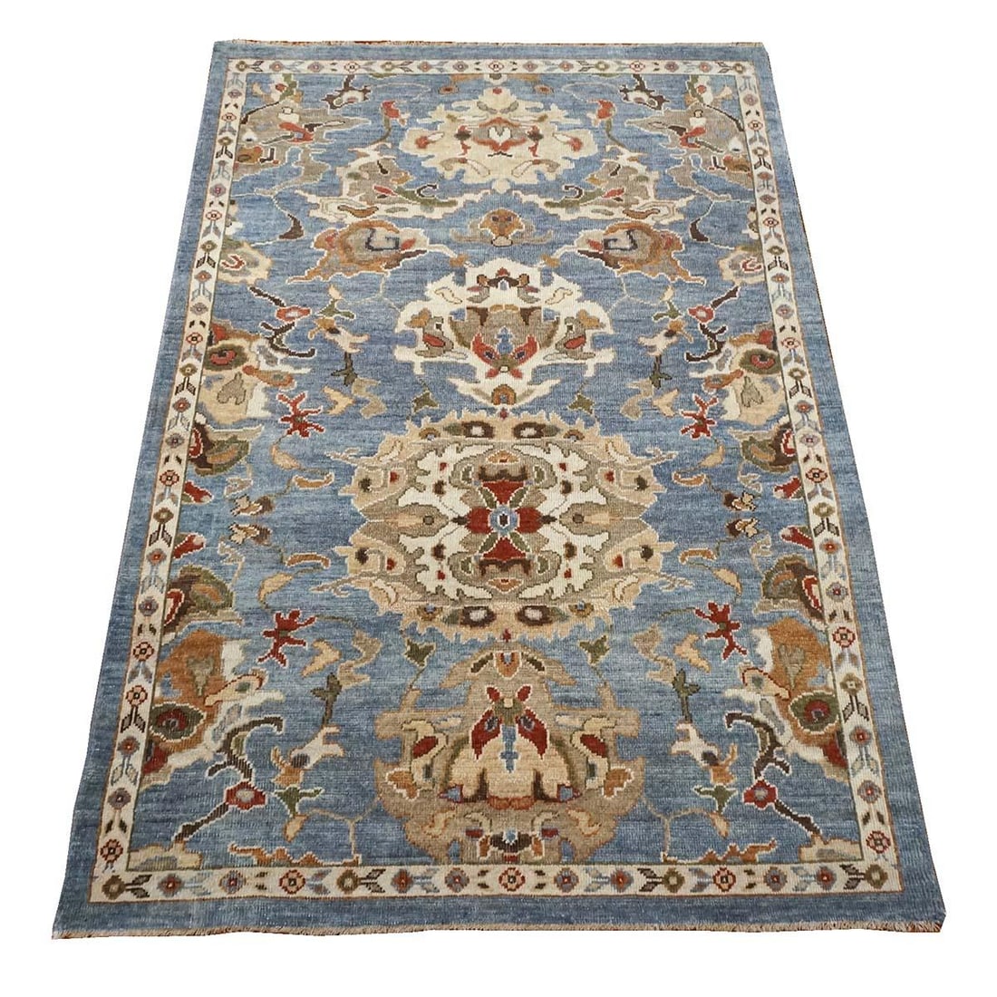 21st Century Afghan Wool Sultanabad 4x6 Slate Blue, Ivory, & Rust Handmade Area Rug #1143469 - 2