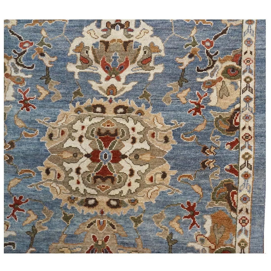 21st Century Afghan Wool Sultanabad 4x6 Slate Blue, Ivory, & Rust Handmade Area Rug #1143469 - 3