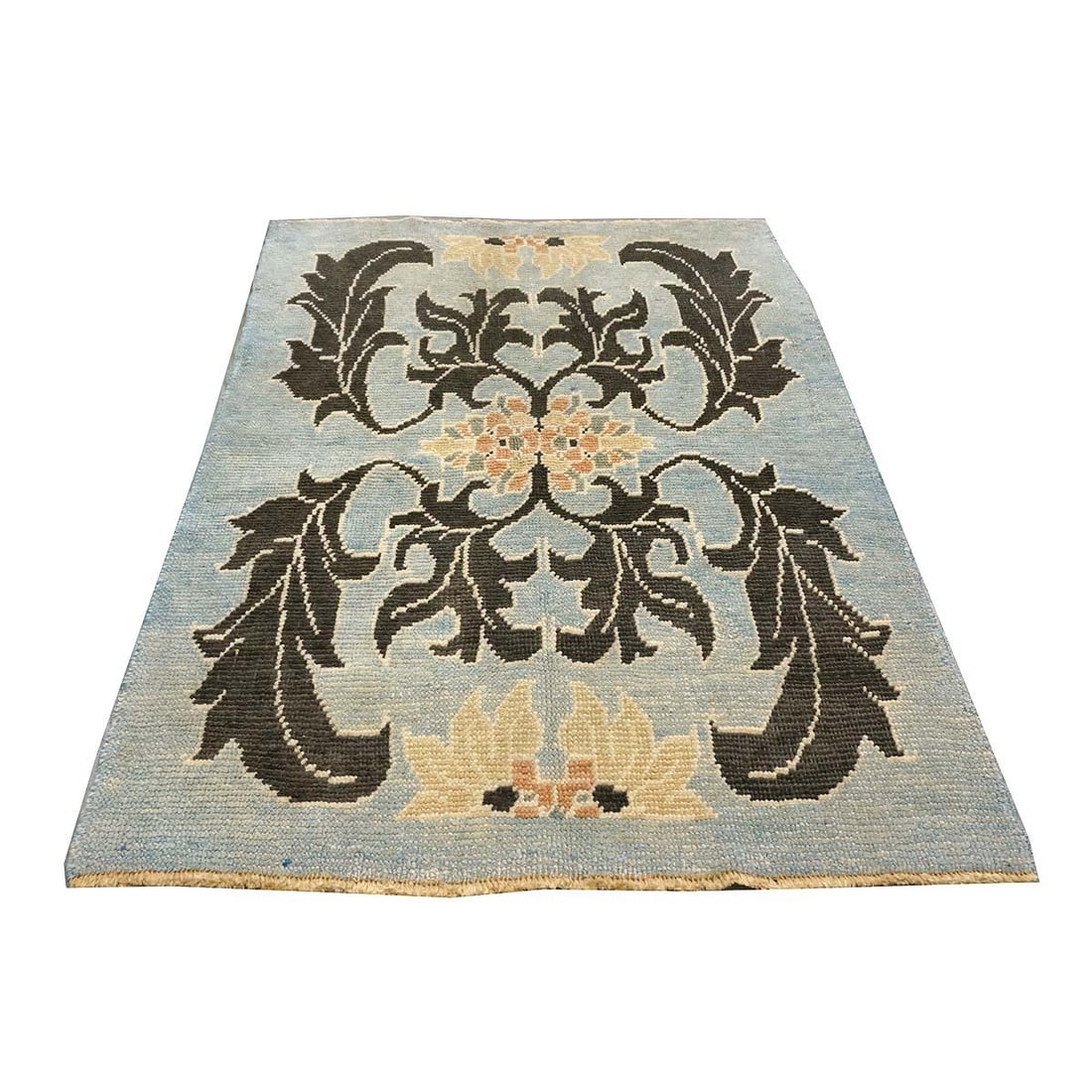 21st Century Turkish Donegal Oushak 4x6 Light Blue & Black Handmade Area Rug #1141501 - 2