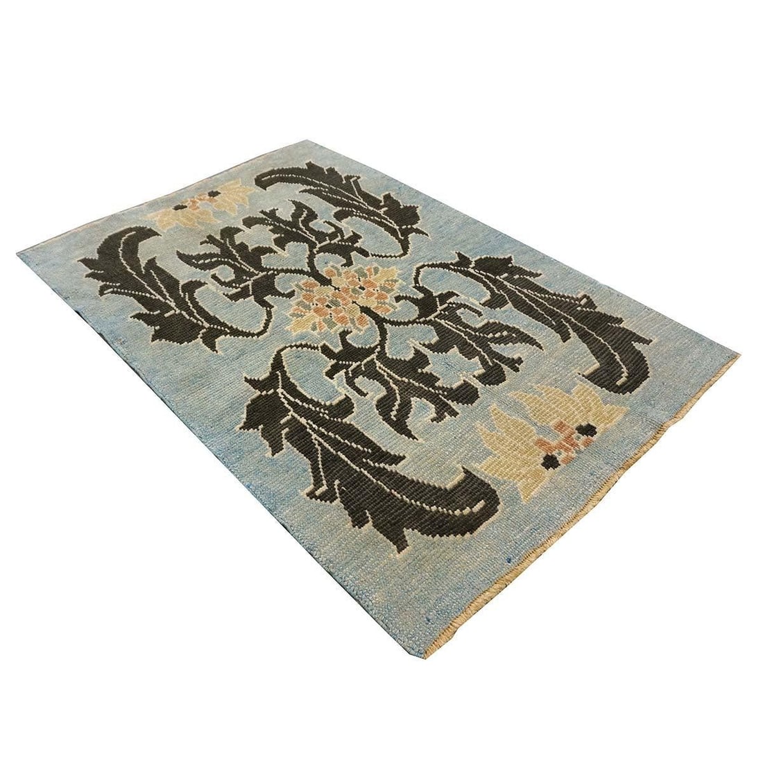 21st Century Turkish Donegal Oushak 4x6 Light Blue & Black Handmade Area Rug #1141501 - 3