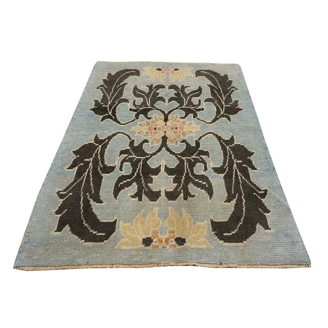 21st Century Turkish Donegal Oushak 4x6 Light Blue & Black Handmade Area Rug #1141501 - 4