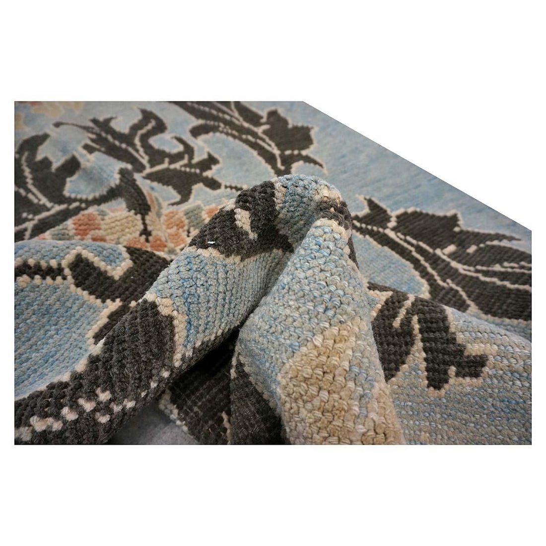 21st Century Turkish Donegal Oushak 4x6 Light Blue & Black Handmade Area Rug #1141501 - 6