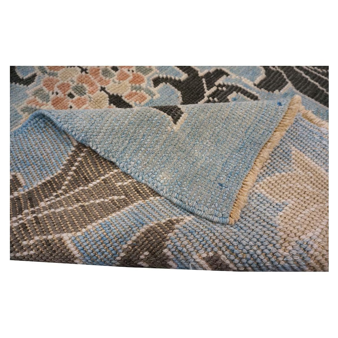 21st Century Turkish Donegal Oushak 4x6 Light Blue & Black Handmade Area Rug #1141501 - 7