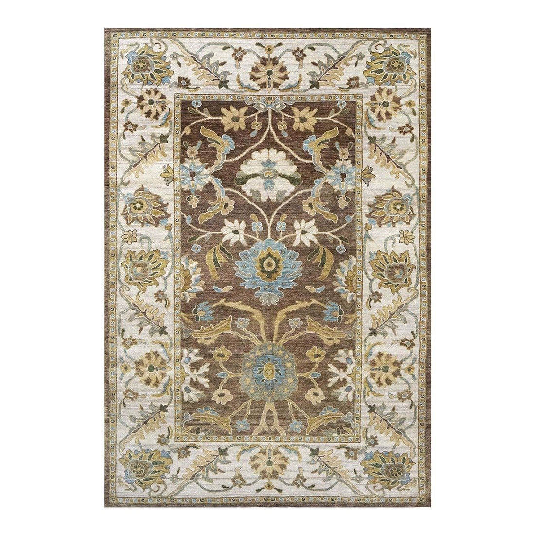 21st Century Afghan Wool Sultanabad 6x9 Blue, Brown & Ivory Handmade Area Rug #1143352 (1 of 6)