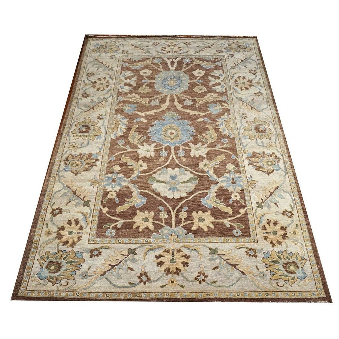 21st Century Afghan Wool Sultanabad 6x9 Blue, Brown & Ivory Handmade Area Rug #1143352 - 2