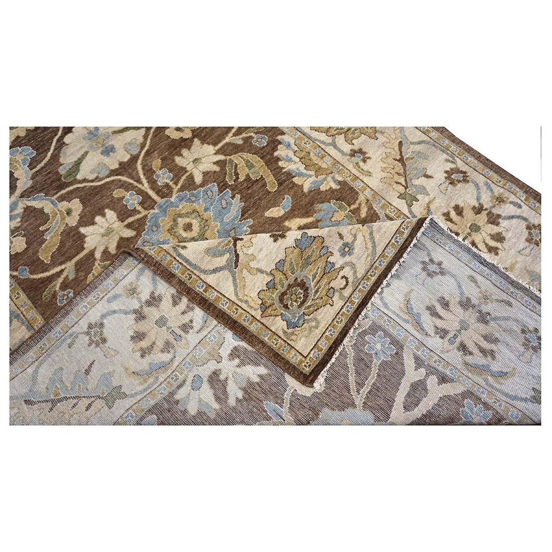 21st Century Afghan Wool Sultanabad 6x9 Blue, Brown & Ivory Handmade Area Rug #1143352 - 6
