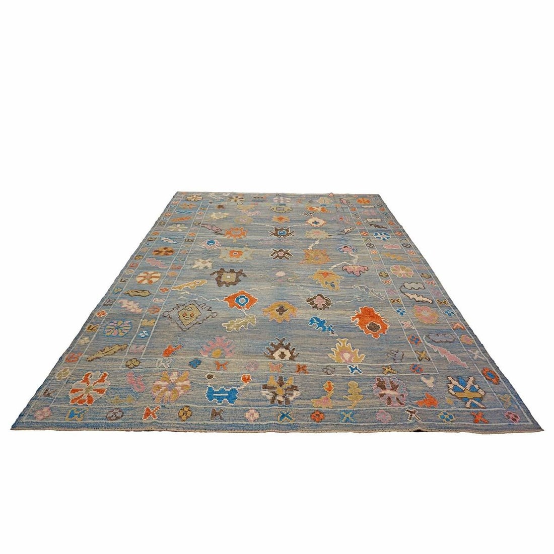 21st Century Turkish Oushak 9x12 Gray, Orange & Slate Blue Handmade Area Rug #a.c 201 - 2